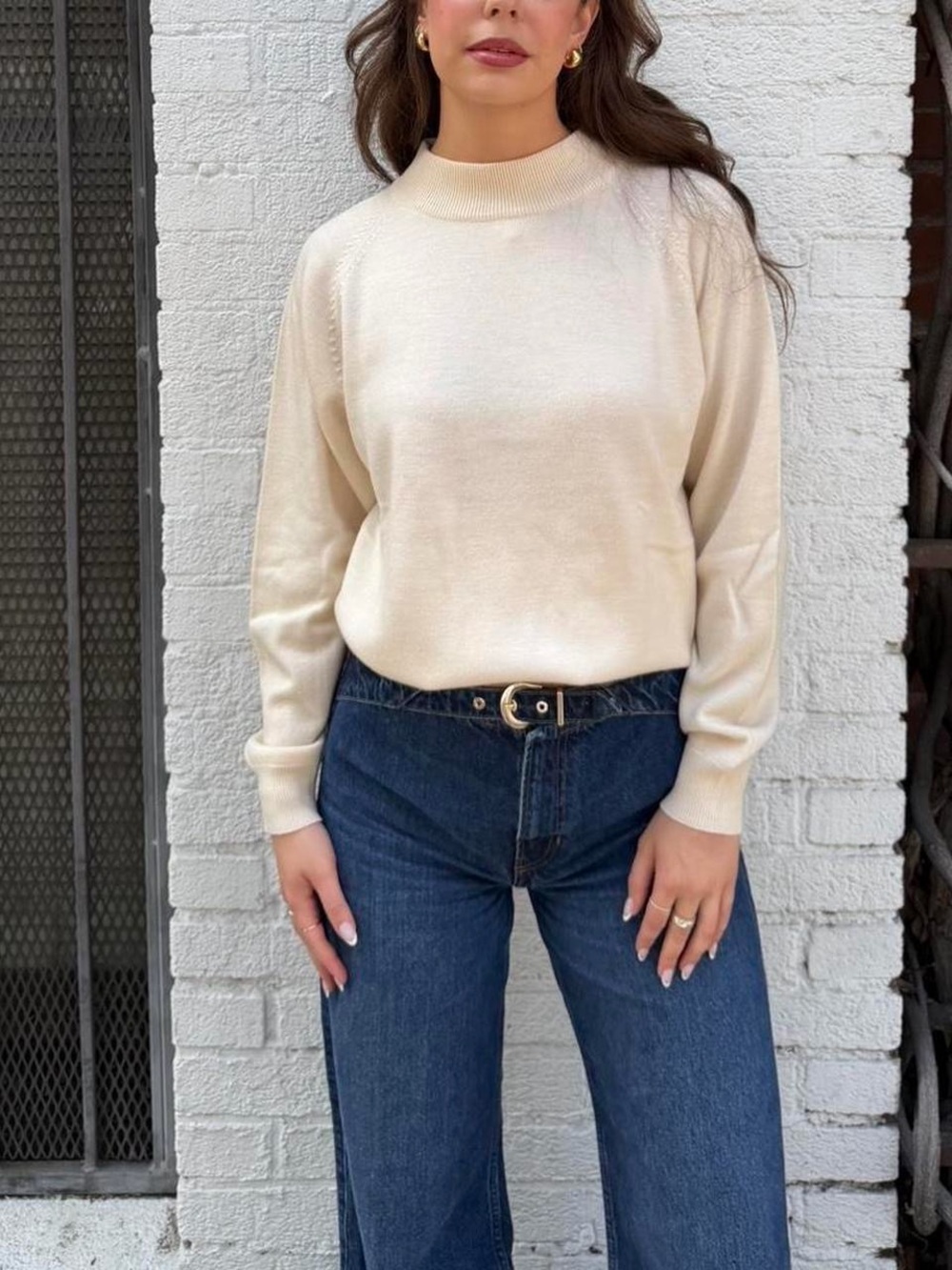 Vtg worthington wool blend Cream mock neck sweater /fits sz s-L best #cottagecor